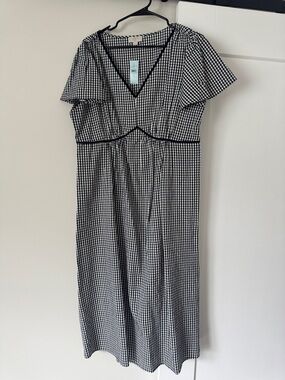 LOFT Black and White Gingham Midi Dress